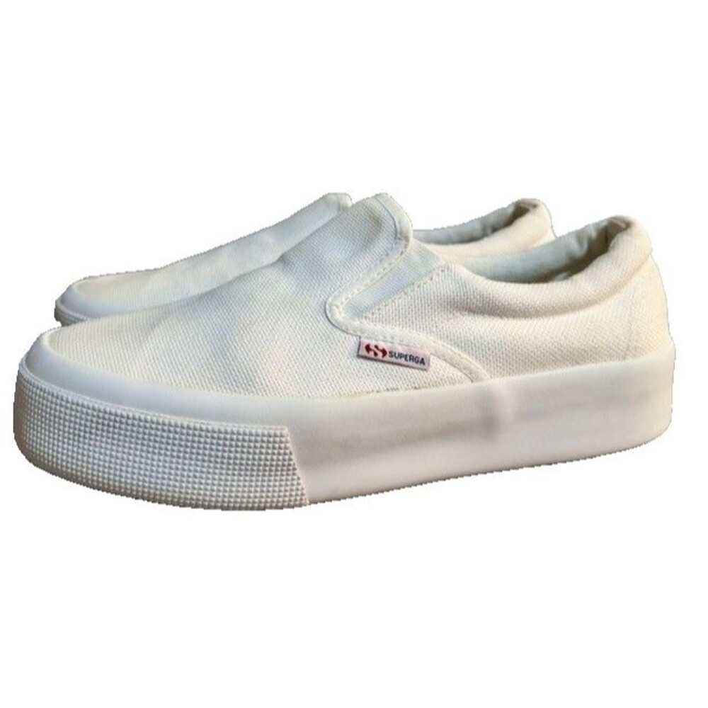 Superga Platform Slip-On White Canvas Sneakers W8.5 M7 Casual Minimalist Unisex